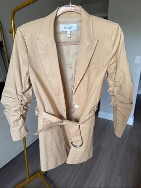 10 Crosby Derek Lam Camel Belted Linen-Blend Blazer